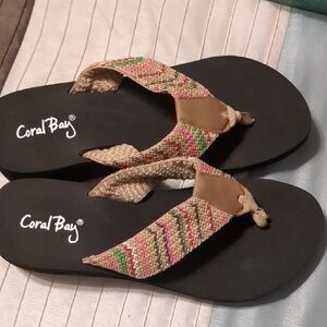 Coral Bay Black and Pink Sandals with Woven Straps